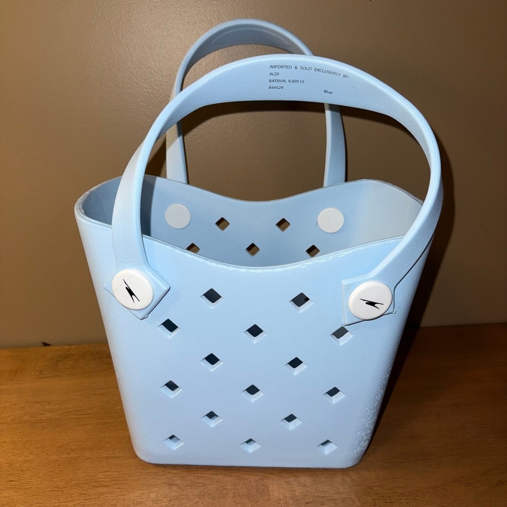 Aldi Light Blue Rubber Tote Bag Perforated EVA Beach Pool Basket 844529